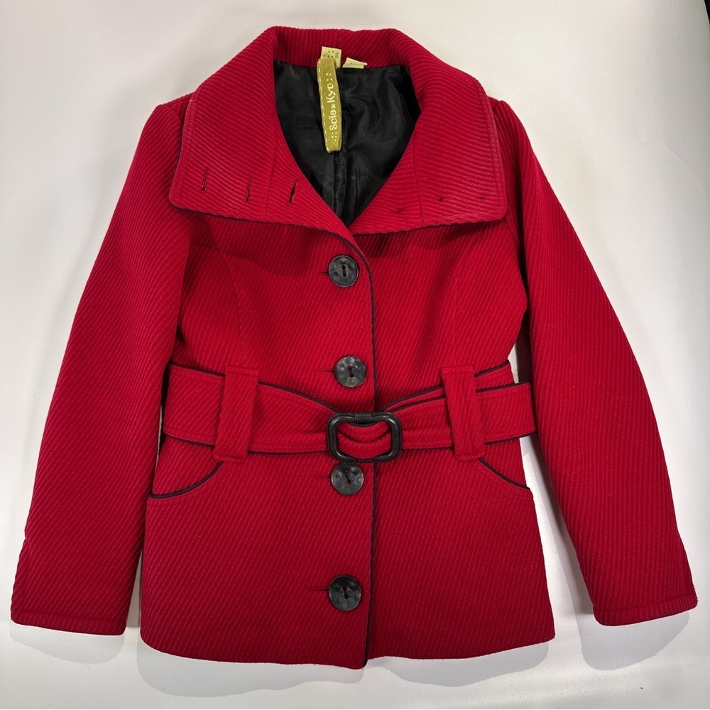 Soia & Kyo Red Belted Pea Coat Jacket Womens S - Picture 3 of 12